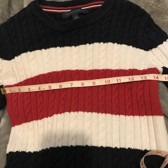 Tommy Hilfiger Women's Blue Color block Cotton Cable-Knit Sweater Size M - Picture 4 of 6